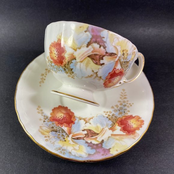 RARE !! Aynsley Bone china wide mouth yellow & brown floral # 2444 - Picture 3 of 9